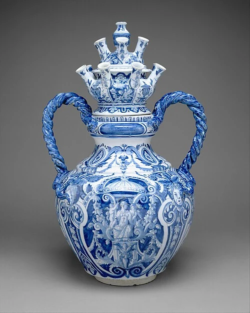 Dutch Delft blue and white crown vase